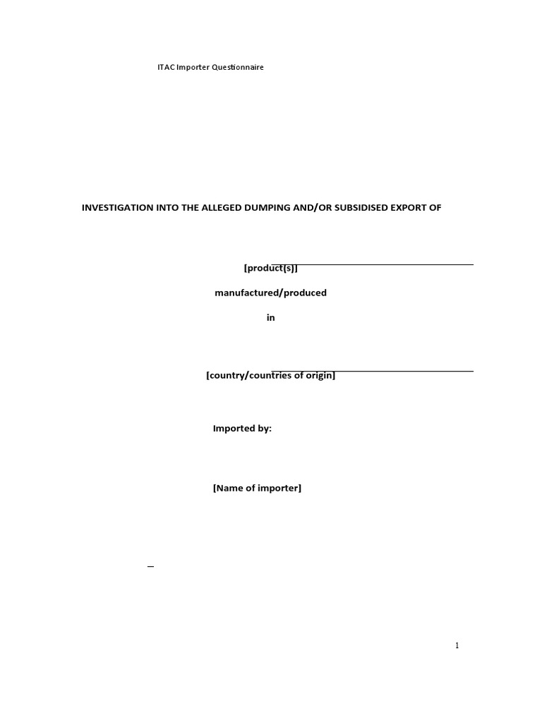 ITAC Importer Questionnaire for Investigations | PDF