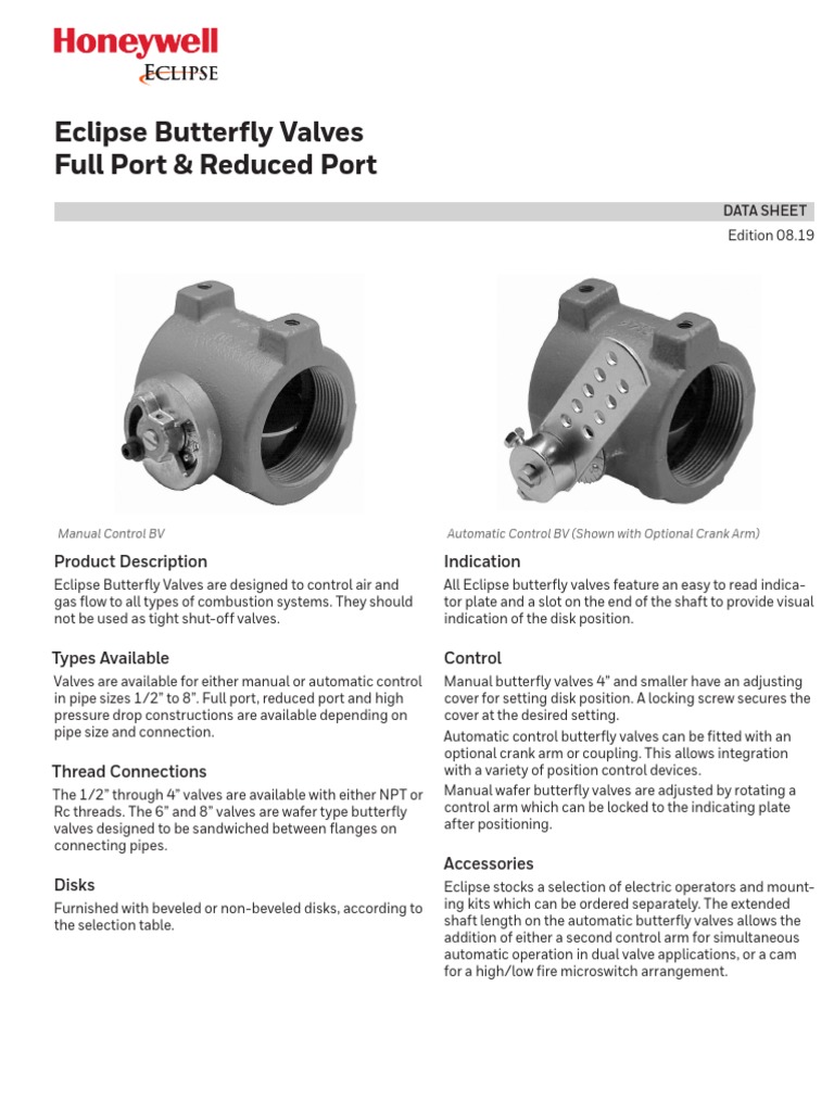 Eclipse Butterfly Valves Full Port & Reduced Port Product Description