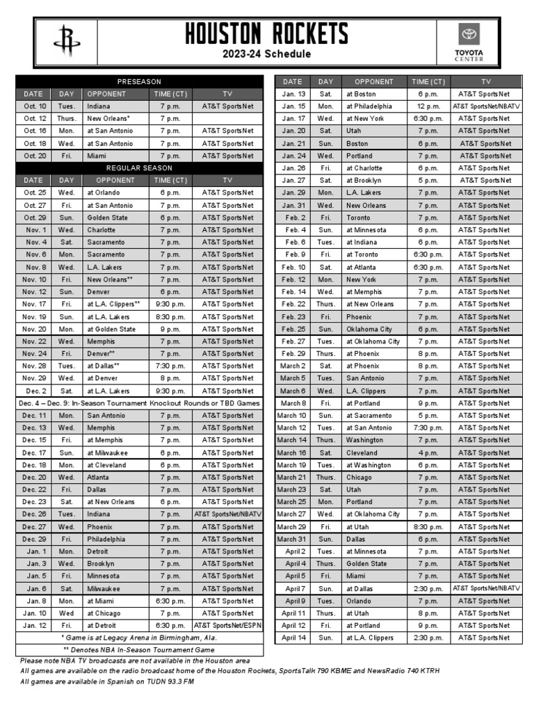Rockets 202324 Schedule PDF