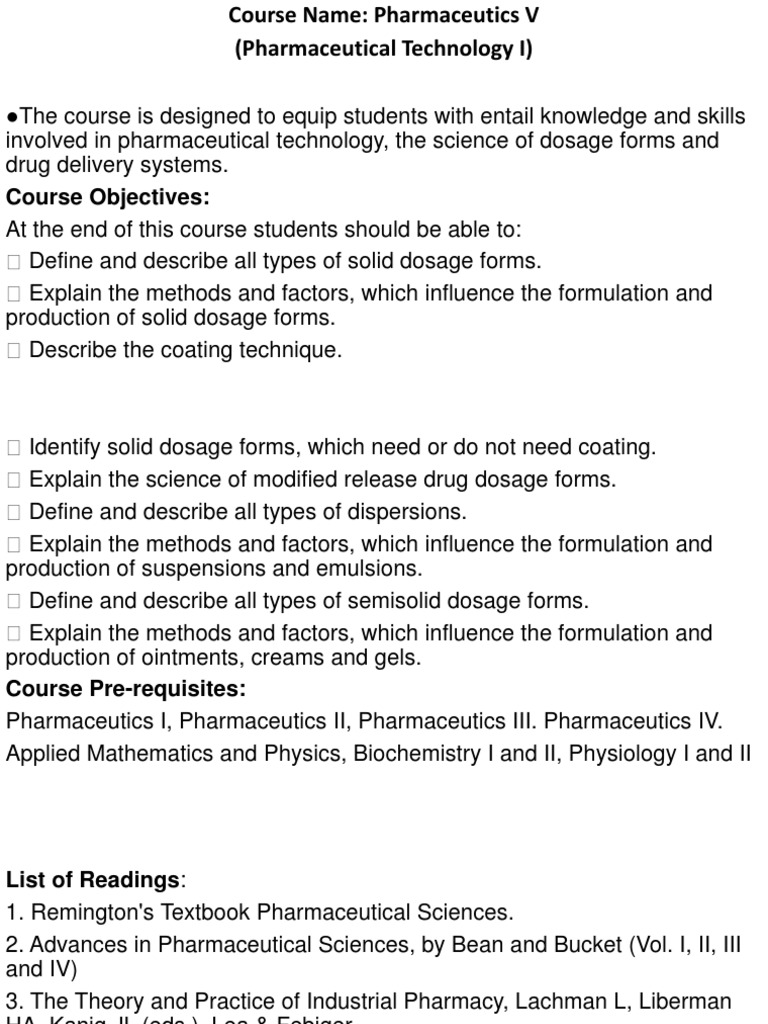 Pharmaceutical Technology Course Overview | PDF | Wellness