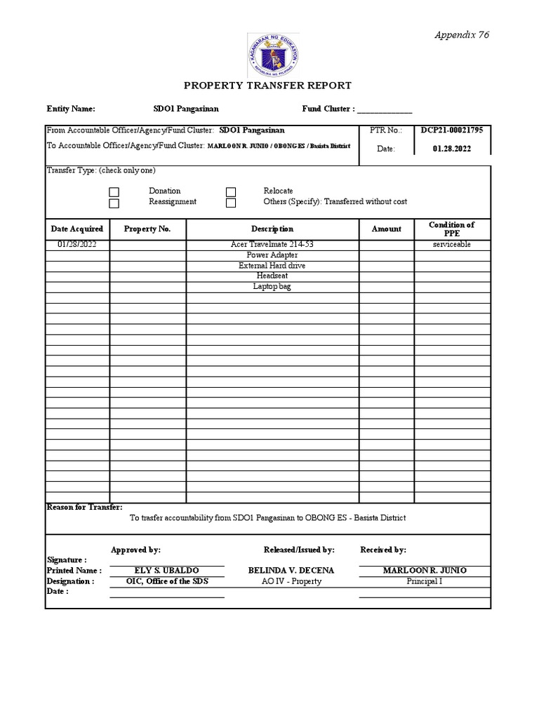 Appendix 76 Property Transfer Report PDF