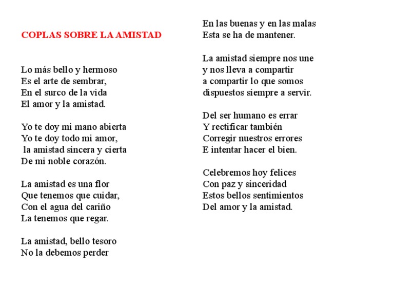Coplas Sobre La Amistad | PDF