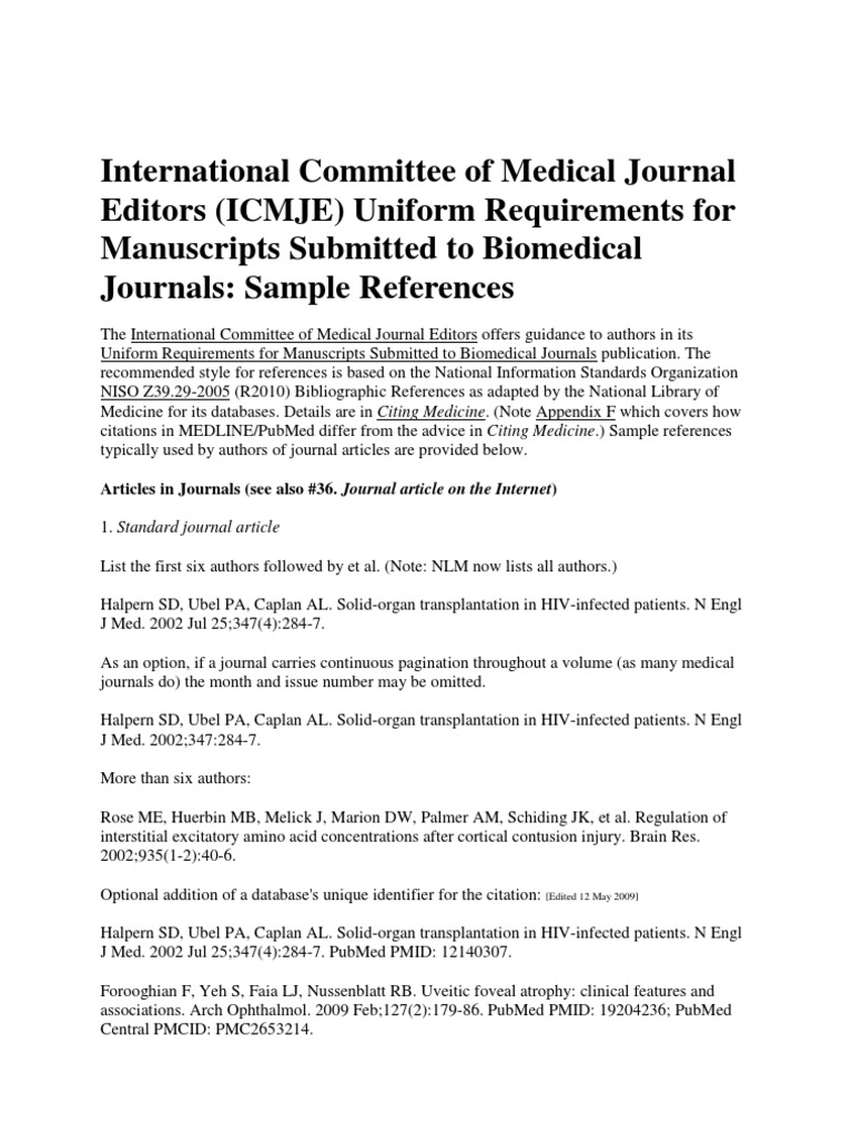 Uniform Requirements For Manuscripts Submitted To Bio Medical Journals