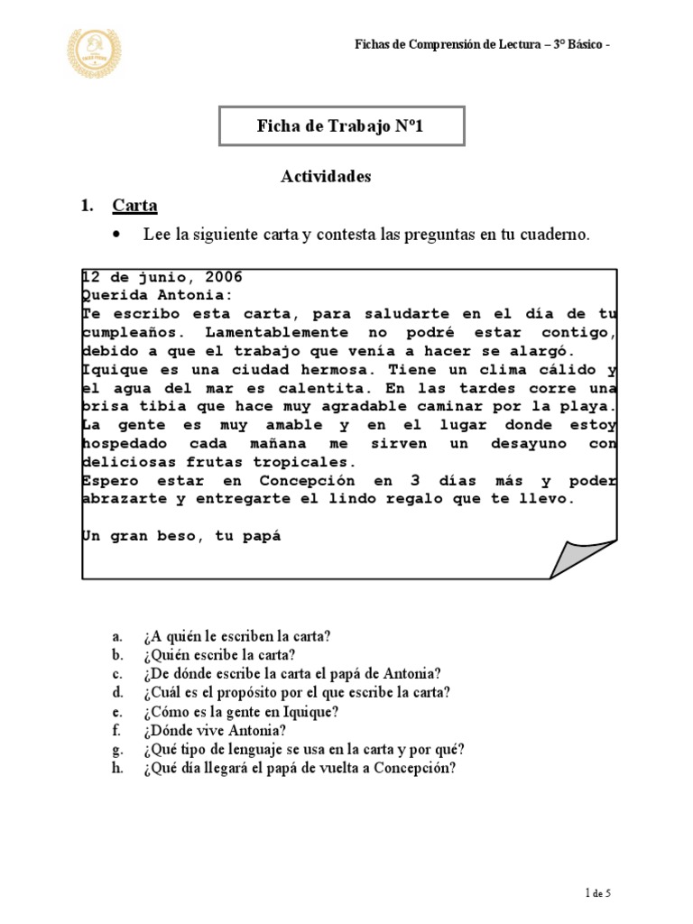 Fichas Comprensión Lectora 3 Básico Pdf