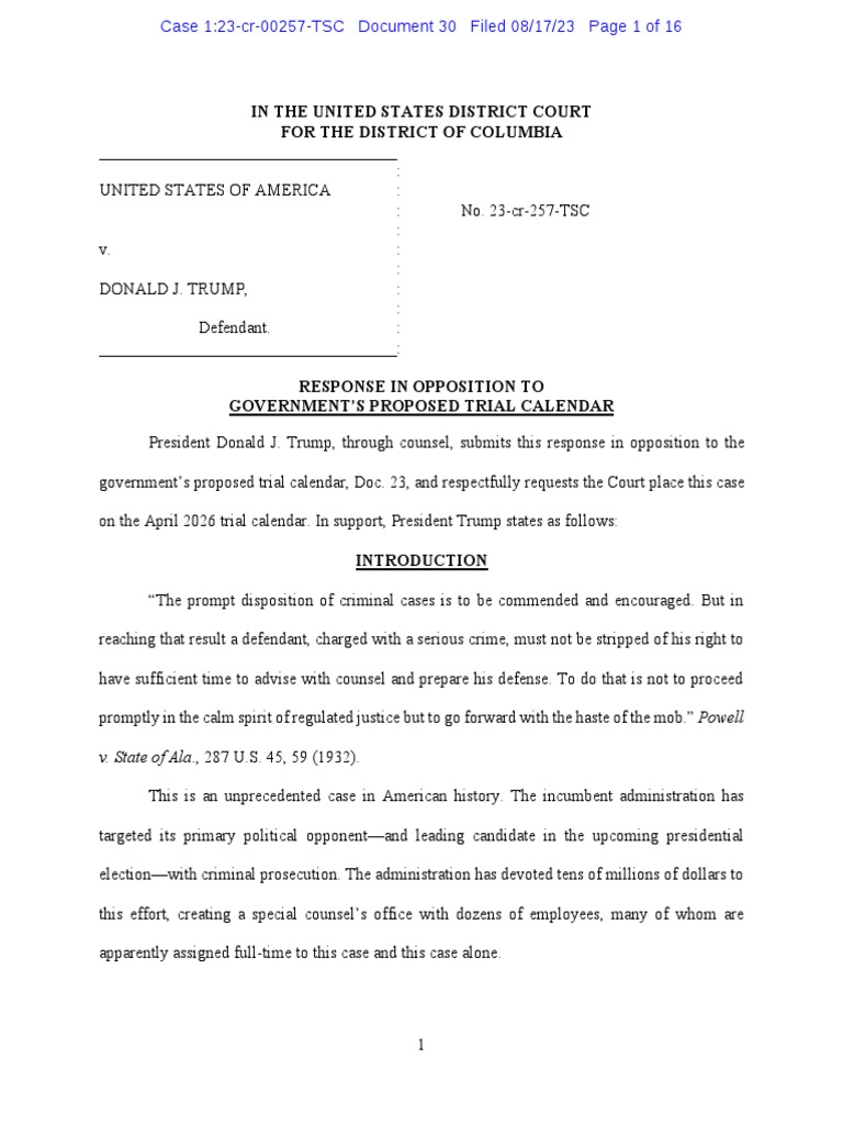Trump Proposes Trial Date | PDF | Continuance | Discovery (Law)