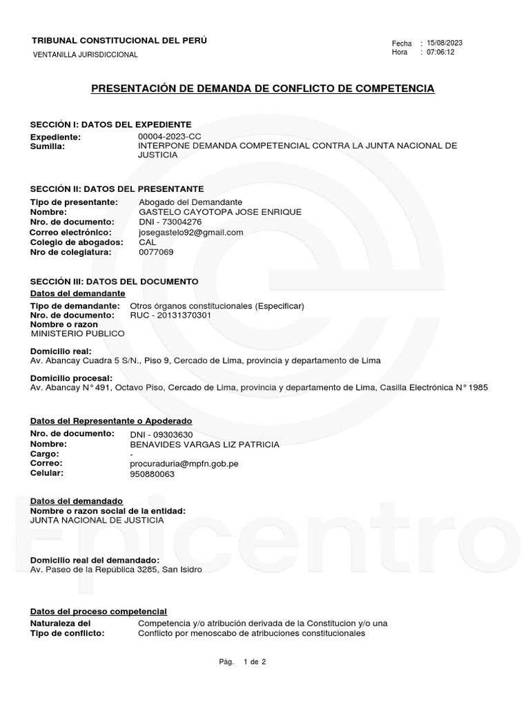 Fiscal de la Nación demanda ante el TC a la JNJ