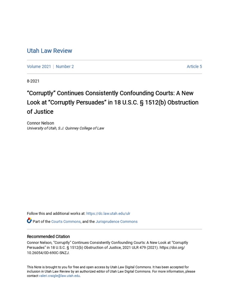 Corruptly - Continues Consistently Confounding Courts - A New Look | PDF