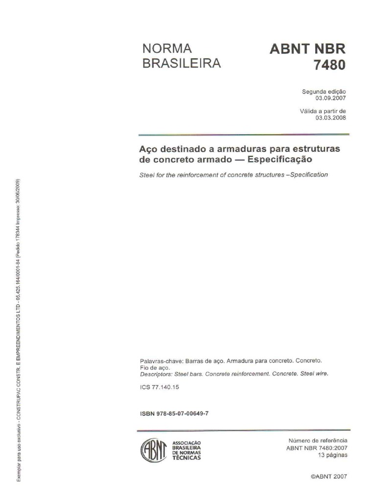 NBR 7480 (2007) - Aço Destinado A Armaduras para Estruturas de Concreto ...