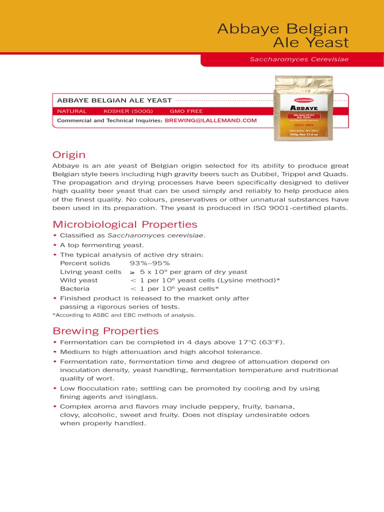 Abbaye Belgian Yeast PDF Yeast Saccharomyces Cerevisiae