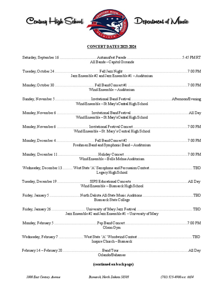 Century High School Music Concert Schedule | PDF