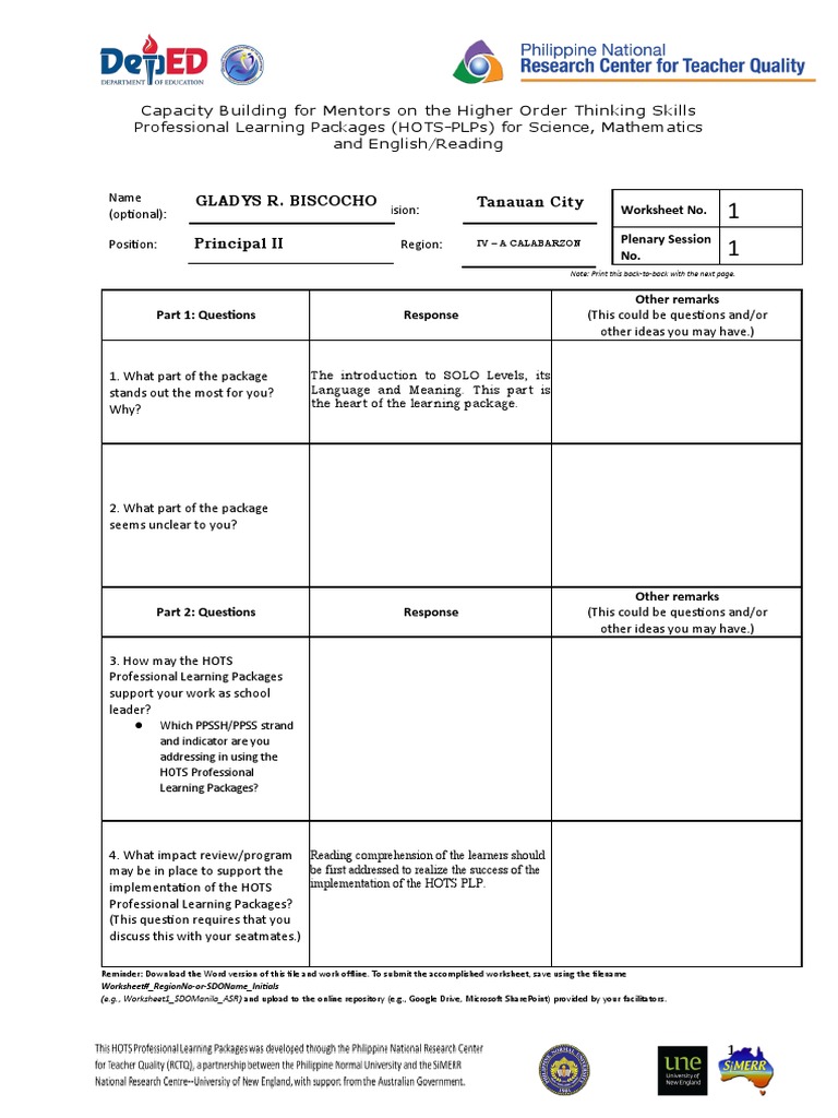 HOTS-PLPs for Mentors in Education | PDF | Career & Growth