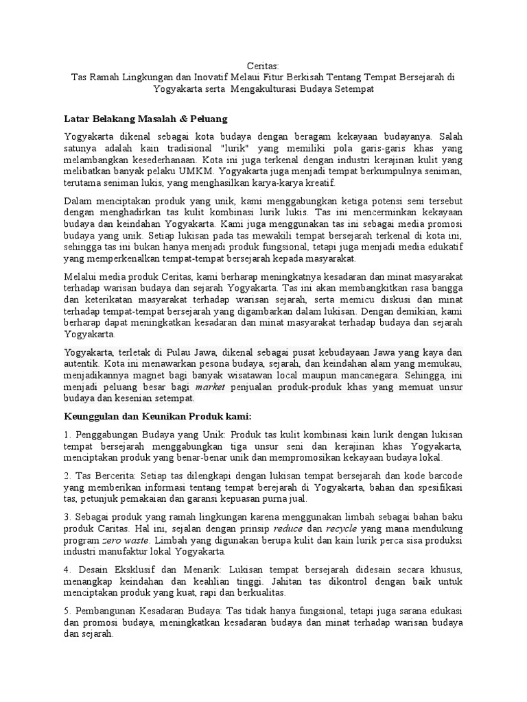 Ceritas, Tas Inovatif Dengan Fitur Bercerita Sejarah Jogja | PDF