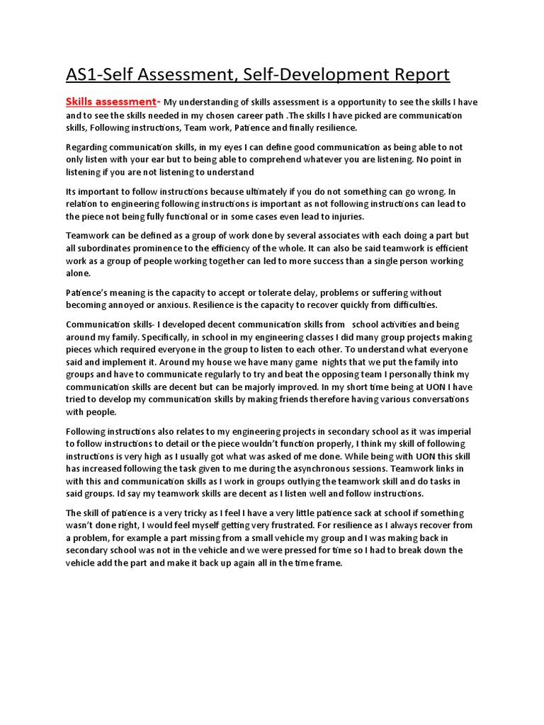 AS1-Self Assessment, Self-Development Report | Download Free PDF ...