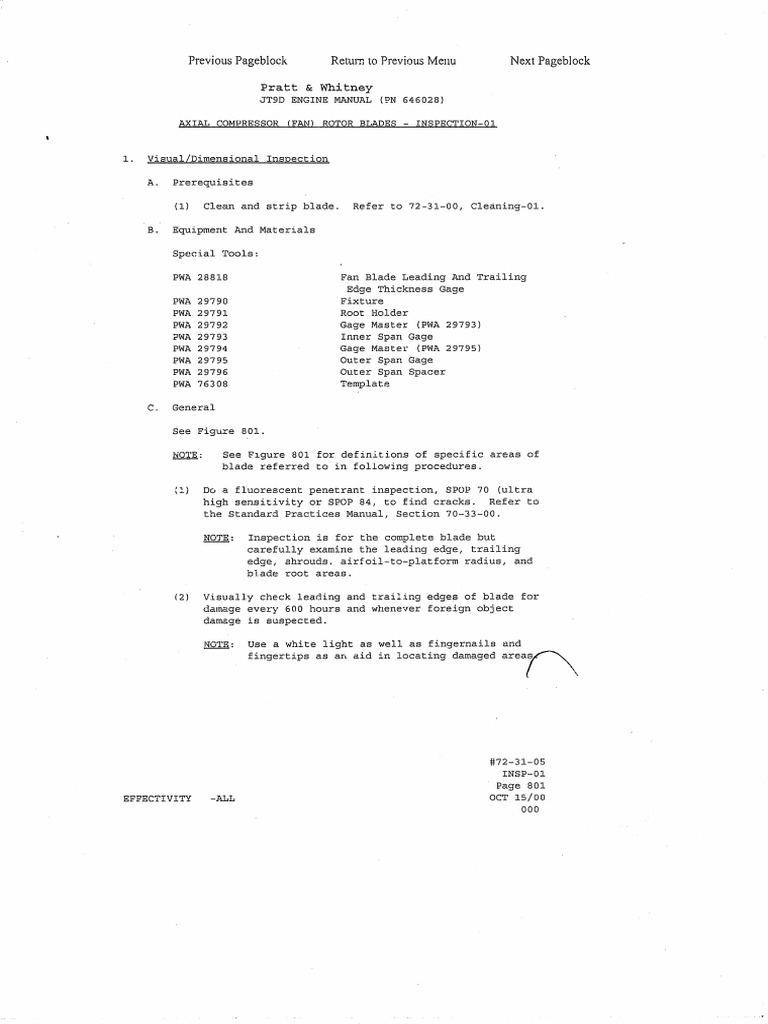 Fan JT9 Rotor Blades Inspection 01 Pratt & Whitney | PDF