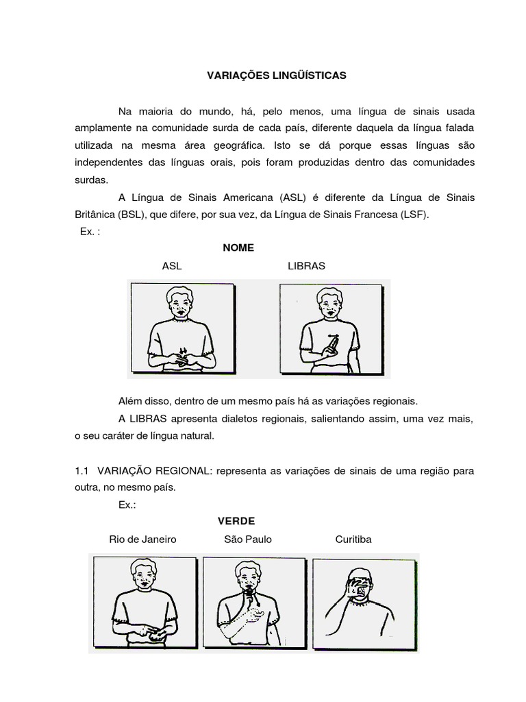 Variações Linguisticas da LIBRAS | PDF | Linguagem de sinais ...