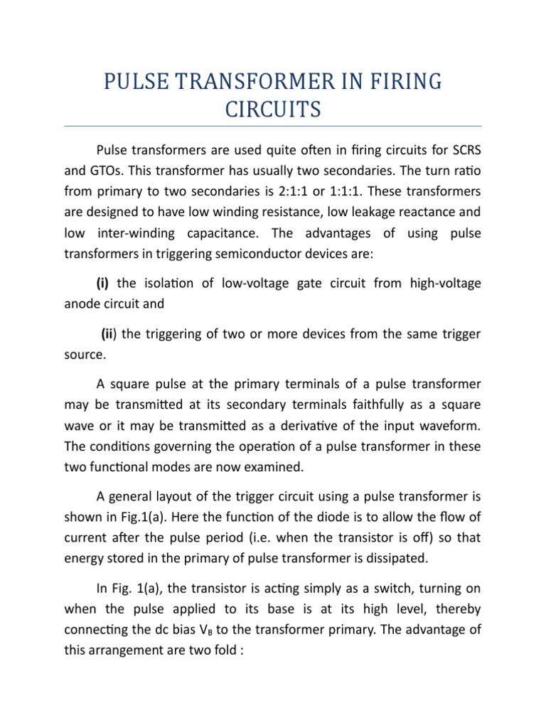 Pulse Transformer in Firing Circuits | PDF