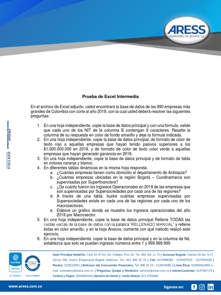 Prueba De Excel Intermedio Pdf