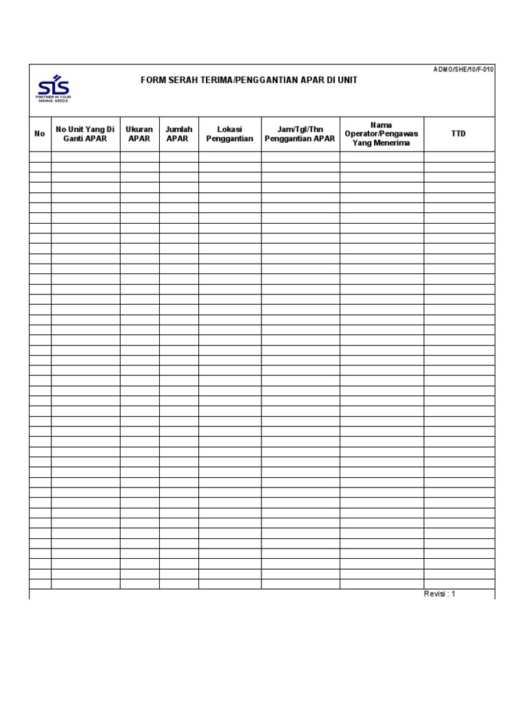 ADMO SHE 10 F-010 R0 Form Penggantian APAR Di Unit | PDF