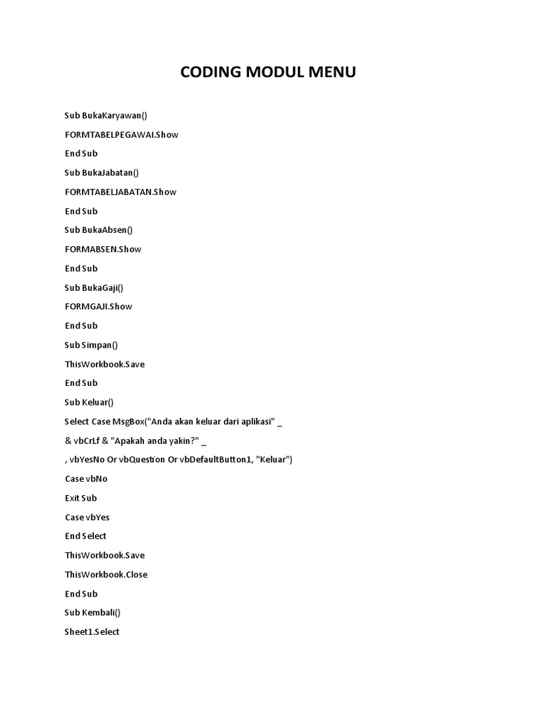 Coding Modul Menu | PDF