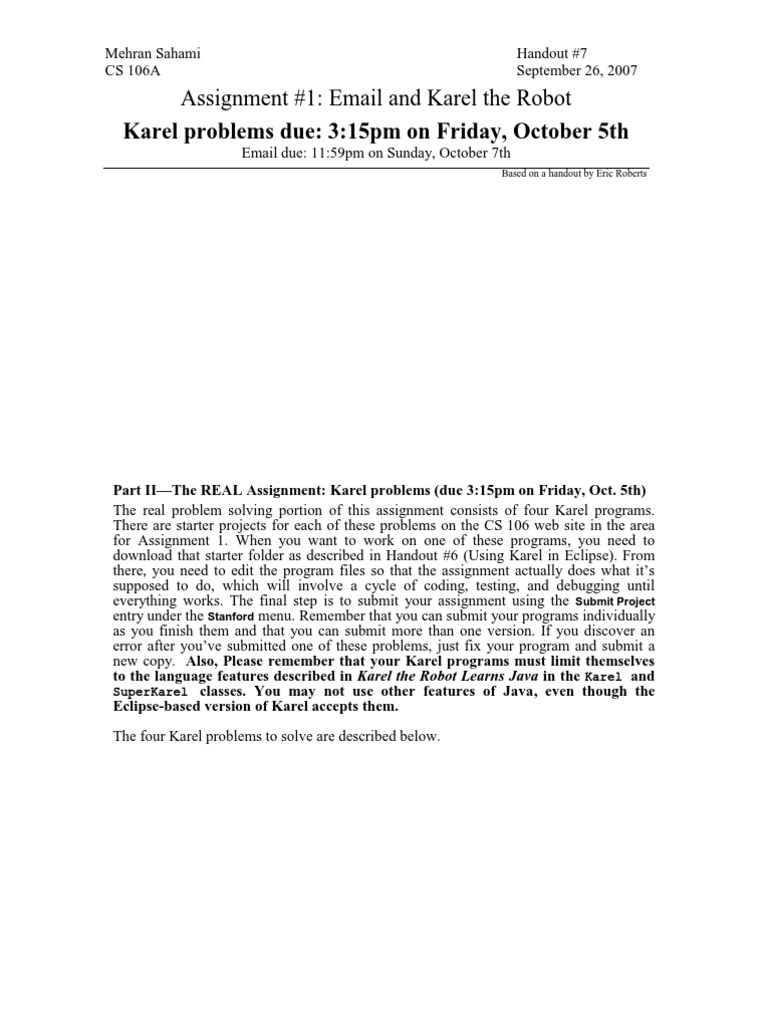 07 Assignment 1 Karel | PDF | Applied Mathematics | Computer Programming