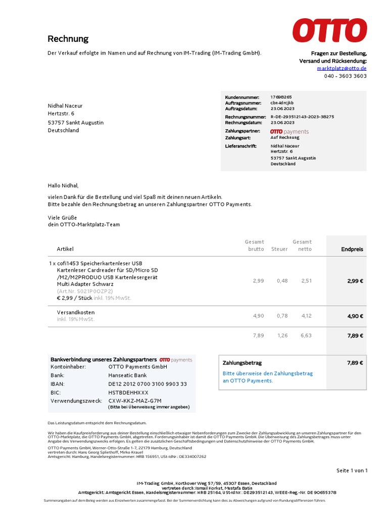 OTTO - Rechnung 2023 07 20 | PDF