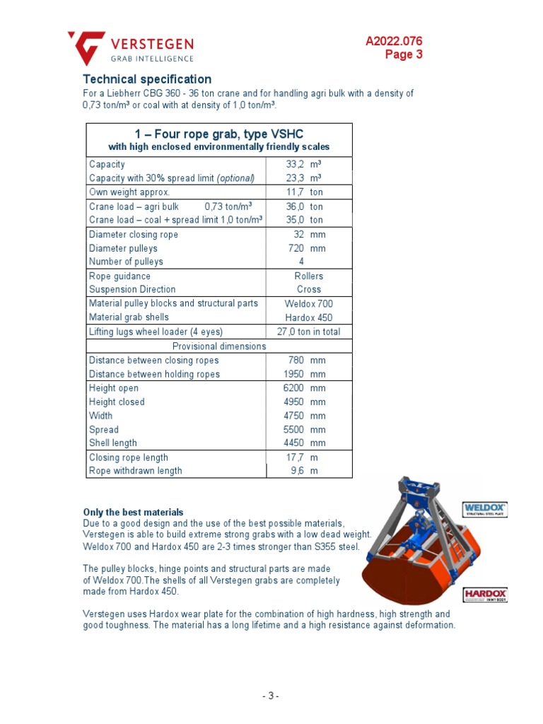 Verstegen VSHC Grab Specifications | PDF