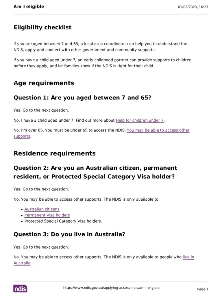 NDIS Am I Eligible PDF