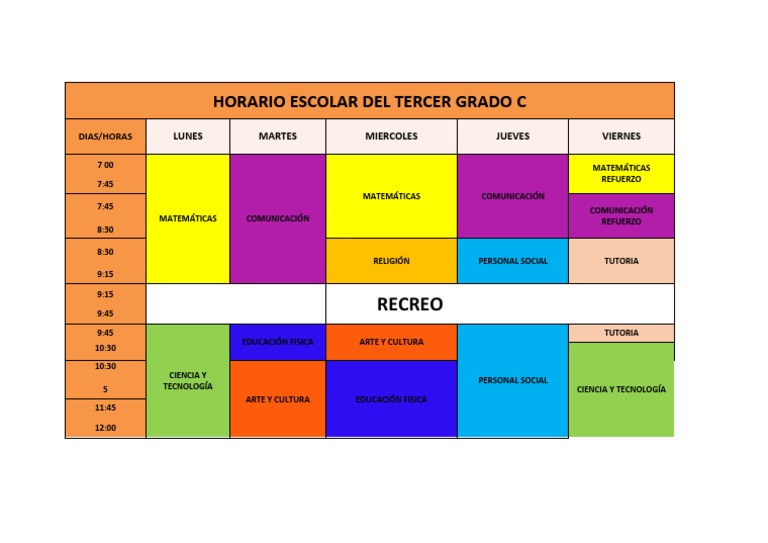 HORARIO ESCOLAR DEL TERCER GRADO C PDF