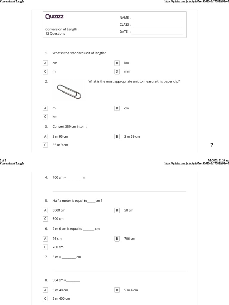 Conversion of Length | PDF