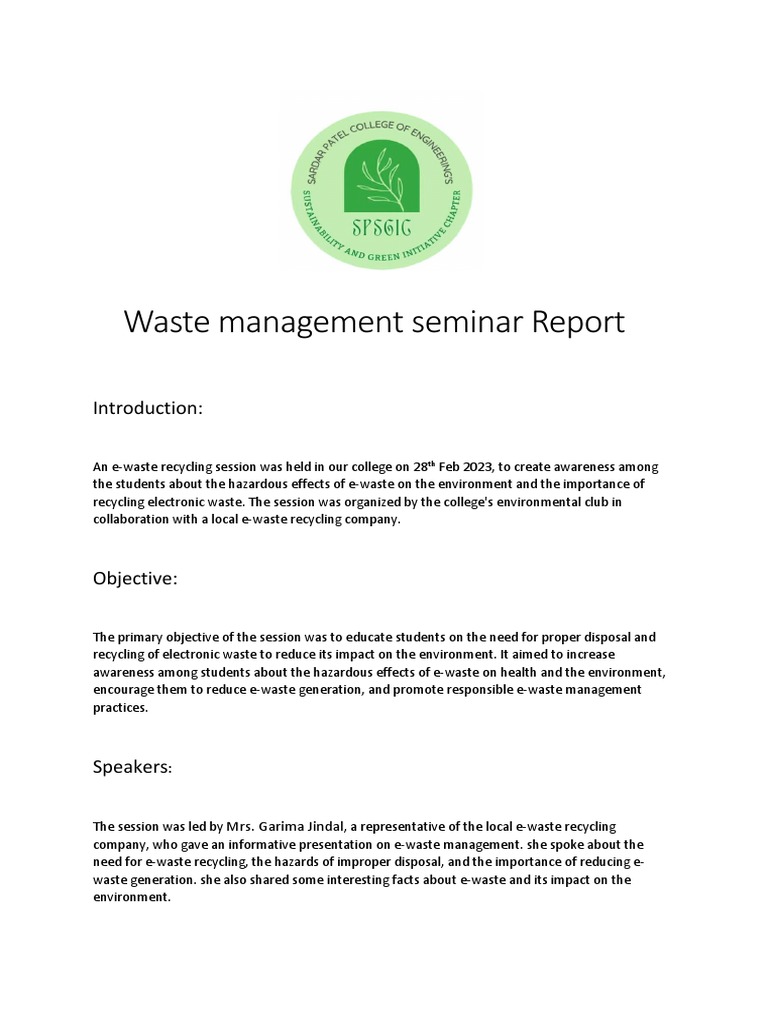 Waste Management Seminar Report PDF