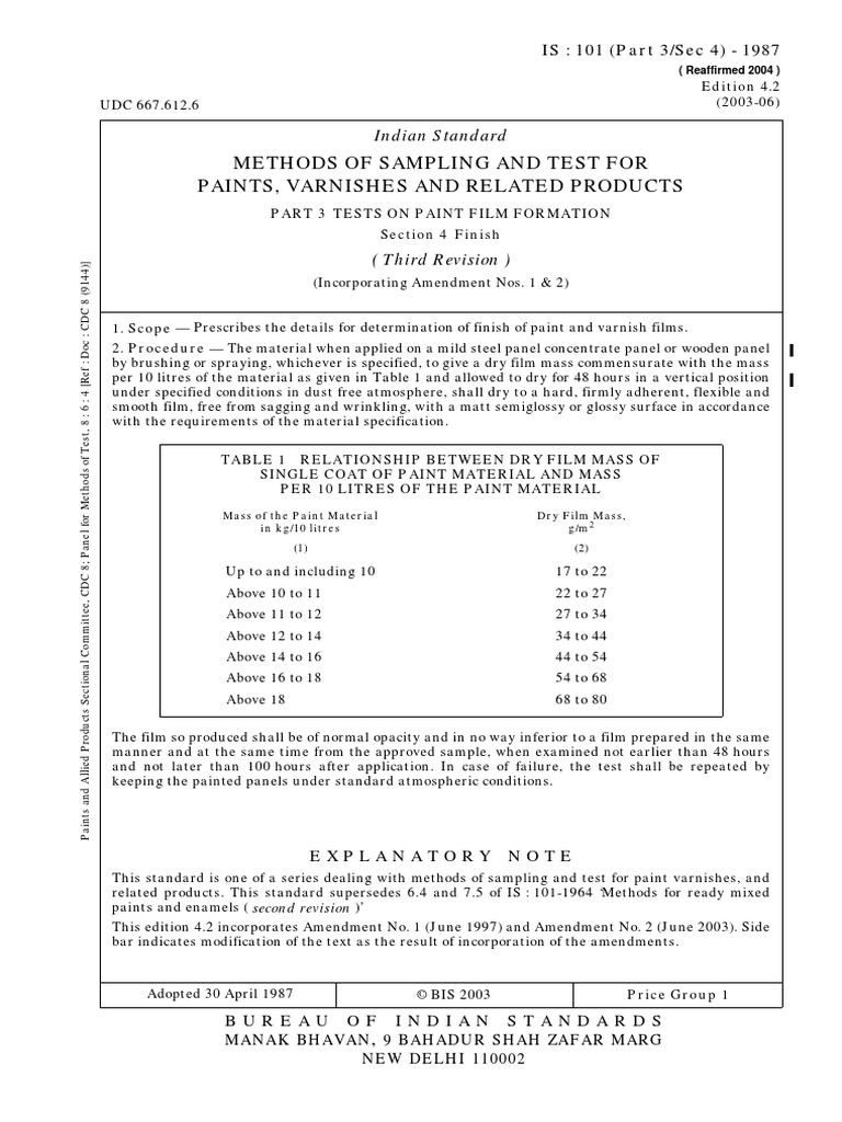 IS 101 Part 3 Sec 4: Paint Finish Tests | PDF