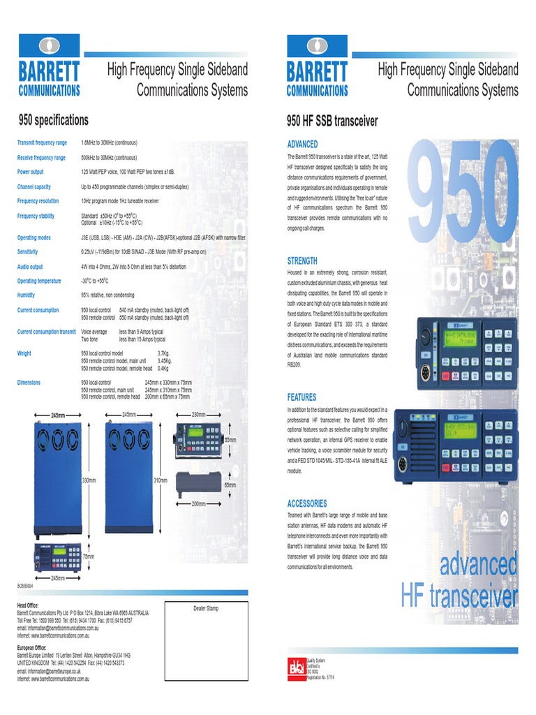 Barrett 950 HF Transceiver Overview | PDF