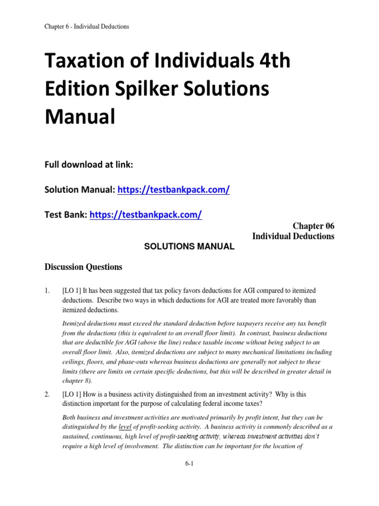 Taxation of Individuals 4th Edition Spilker Solutions Manual Download PDF