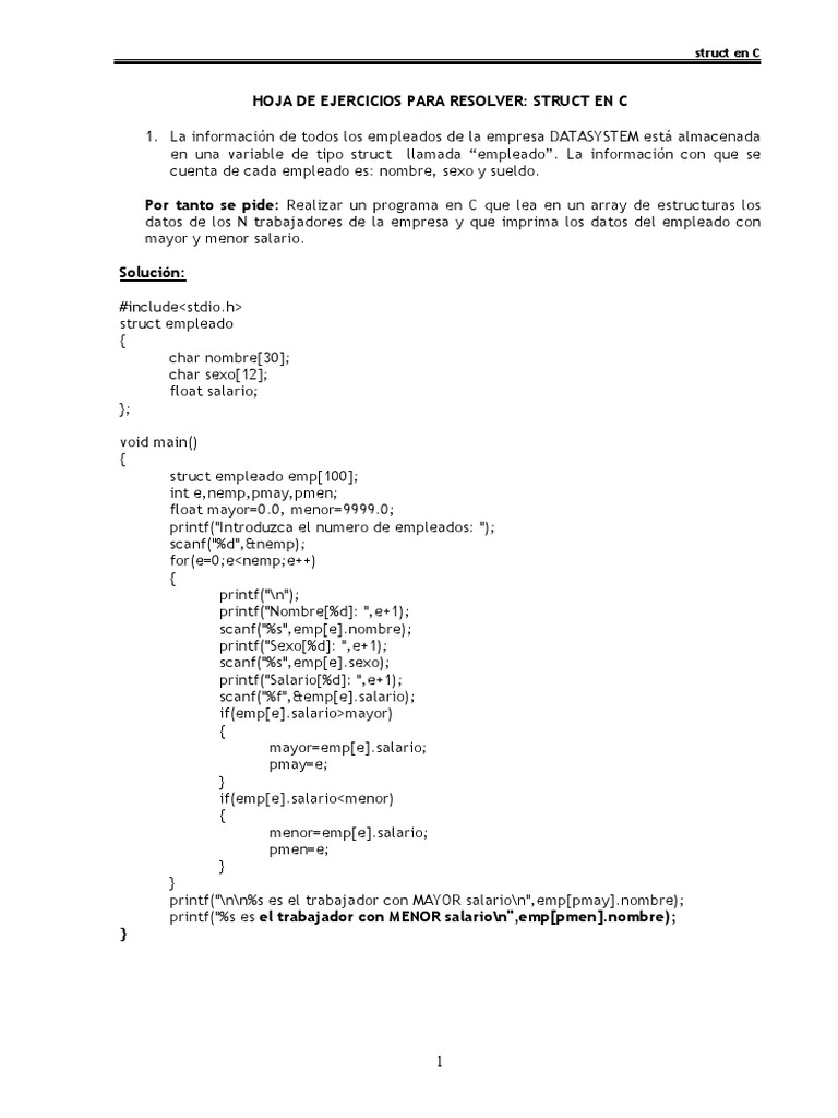 Ejercicios de Struct en C para Empleados y Atletas | PDF