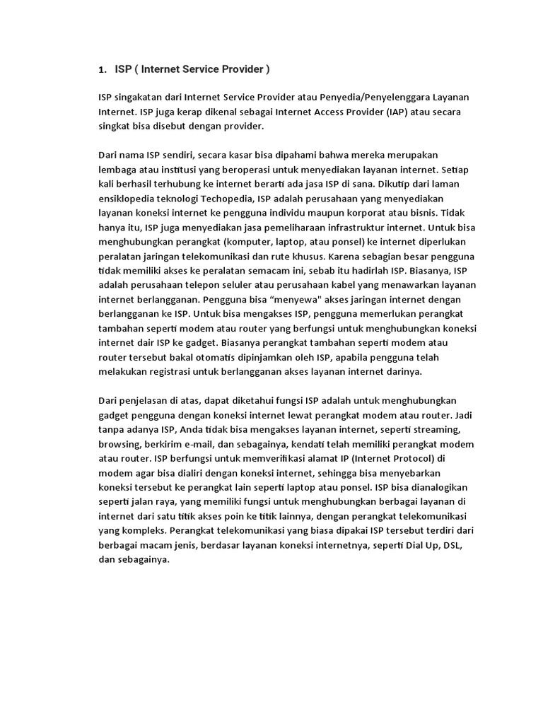 Pengertian dan Fungsi ISP dalam Internet | PDF | Teknologi & Rekayasa