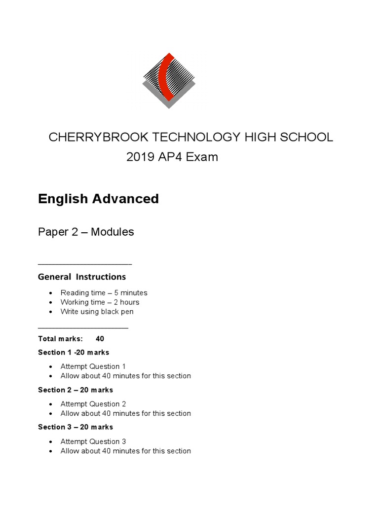 Cherrybrook 2019 English Trial Paper 2 Advanced PDF