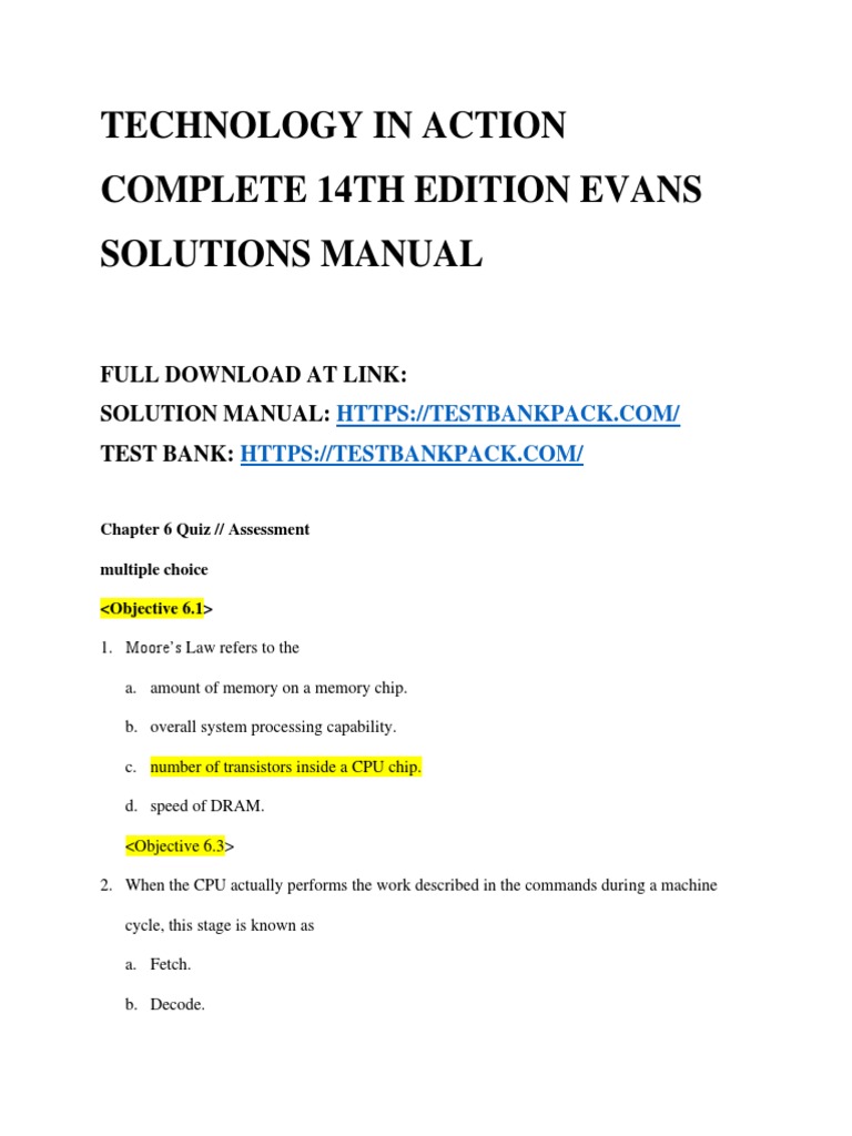 Technology in Action Complete 14th Edition Evans Solutions Manual ...