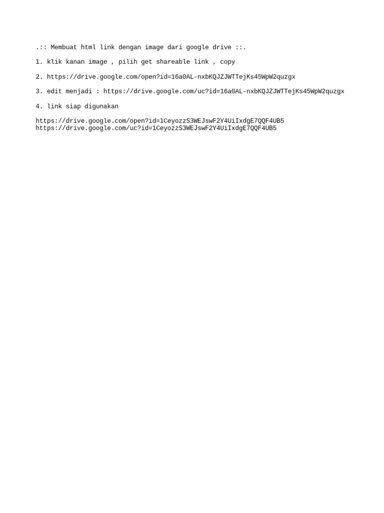 Membuat HTML Link Dengan Image Dari Google Drive | PDF