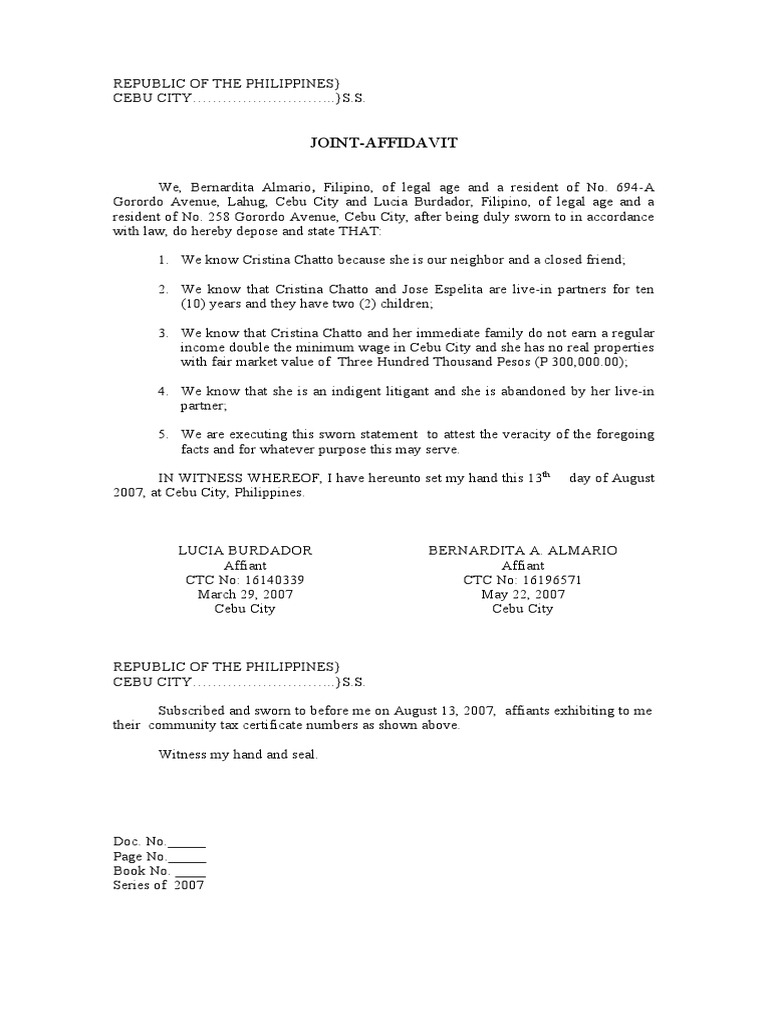Joint Affidavit of Indigent Litigants | PDF