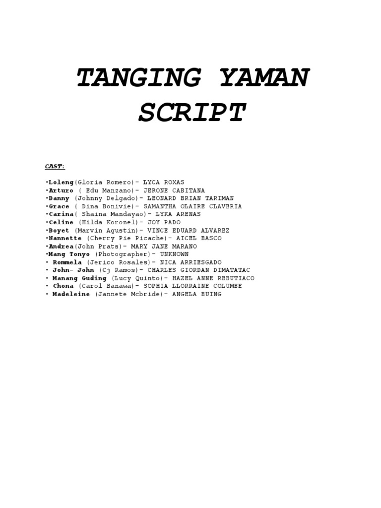 Tanging Yaman Script PDF