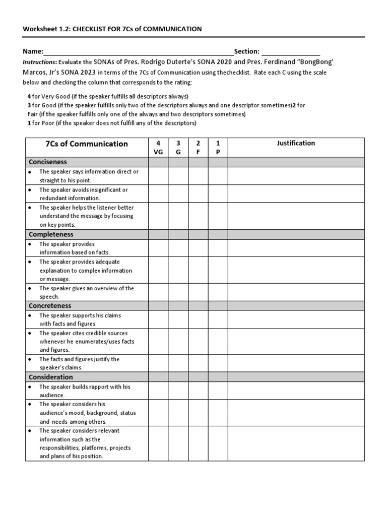 Worksheet 1 7Cs | PDF