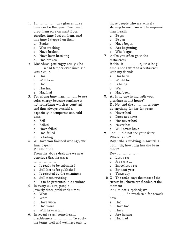 Present Perfect Exercise Pdf