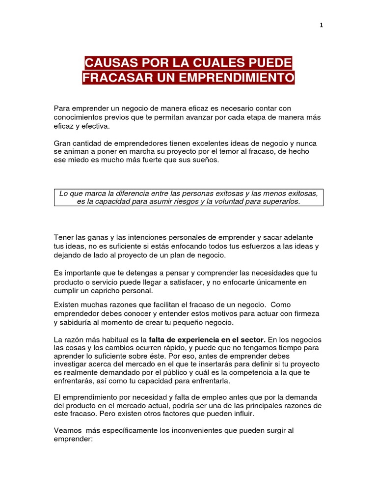 3 CAUSAS POR LAS CUALES PUEDE FRACASAR UNA EMPRESA (1) | PDF ...