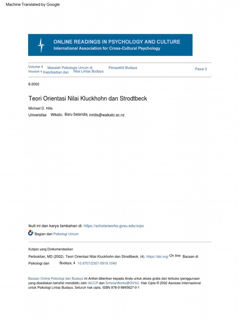 Teori Orientasi Nilai Kluckhohn-Strodtbeck | PDF