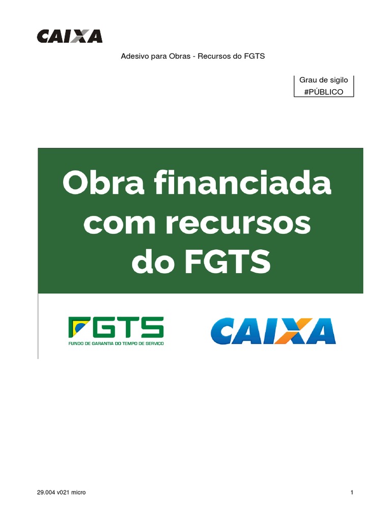 Adesivo Para Obras Recursos Do Fgts Pdf