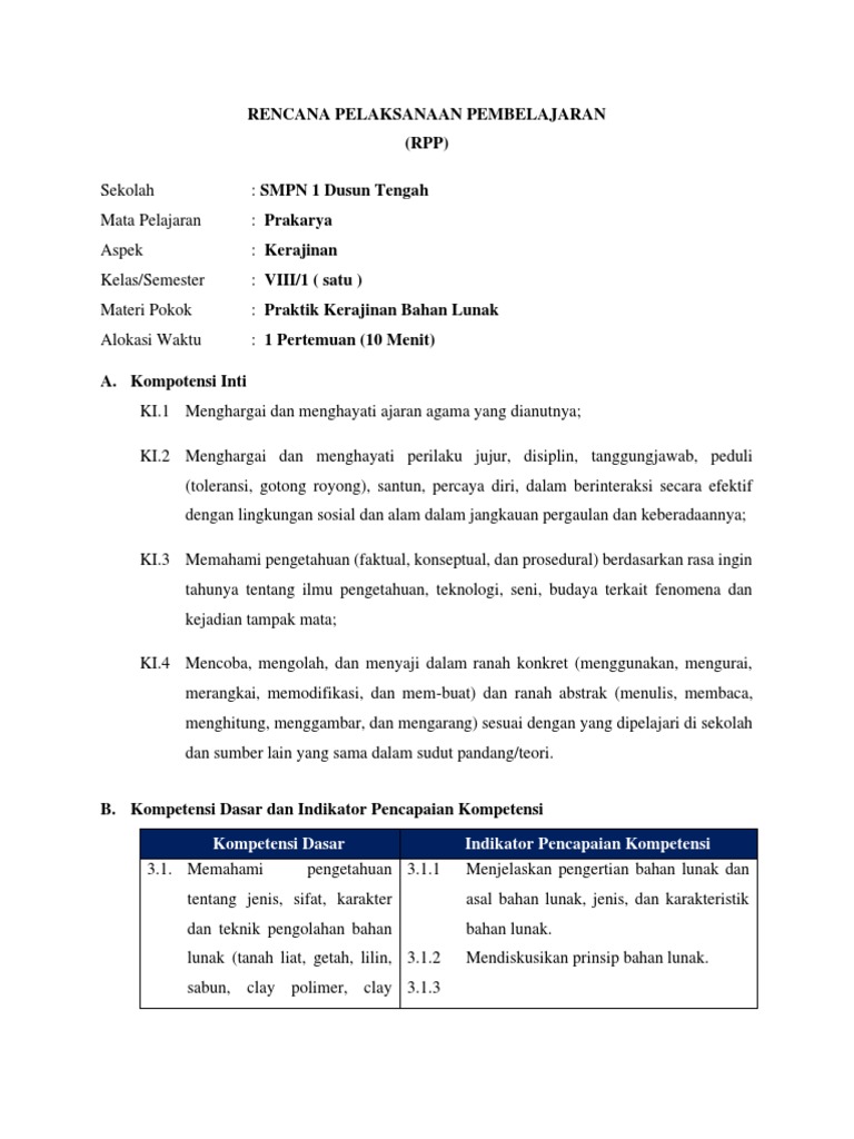 Rencana Pelaksanaan Pembelajaran (RPP) : Kompetensi Dasar Indikator ...