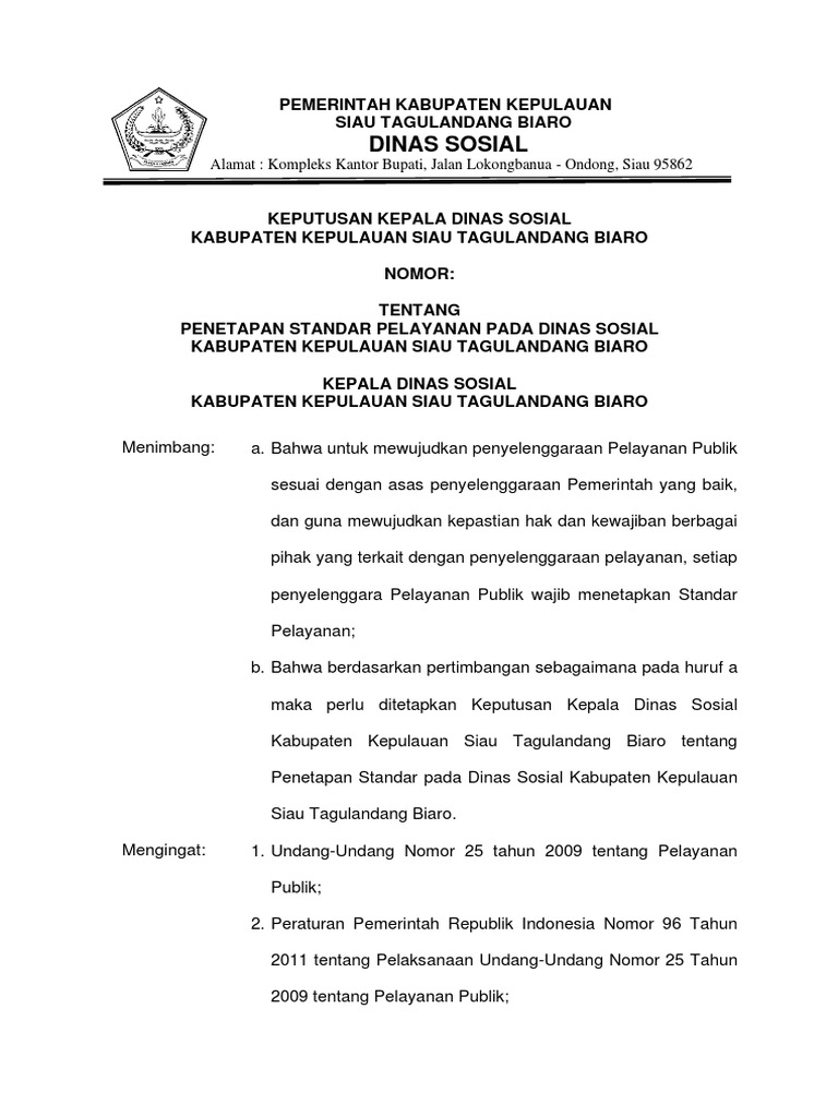 Keputusan Standar Pelayanan Dinas Sosial | PDF | Ilmu Sosial