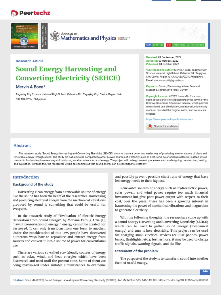 Sound Convert To Electric Energy PDF Sound Gases