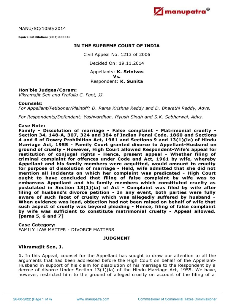 K - Srinivas - Vs - K - Sunita - 19112014 - SCs141033COM533393 - FALSE ...