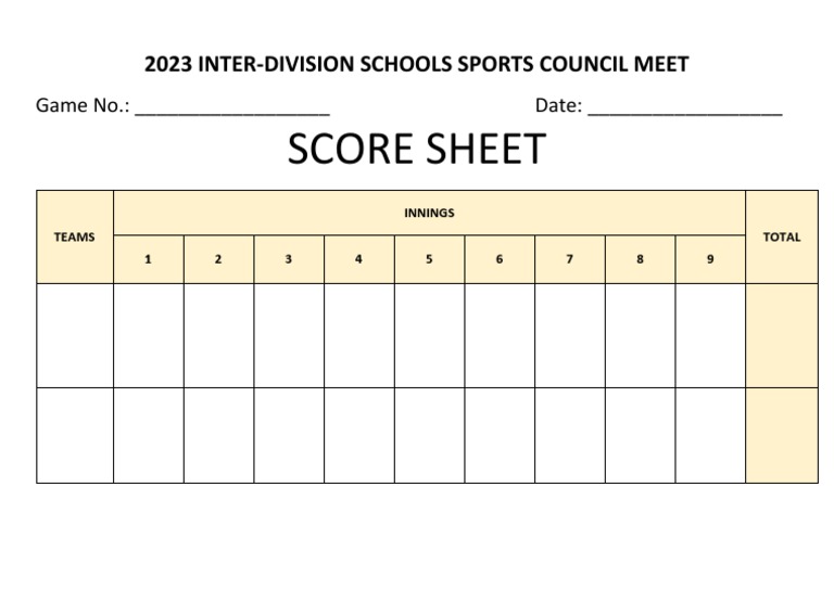 2023 Schools Sports Council Score Sheet | PDF